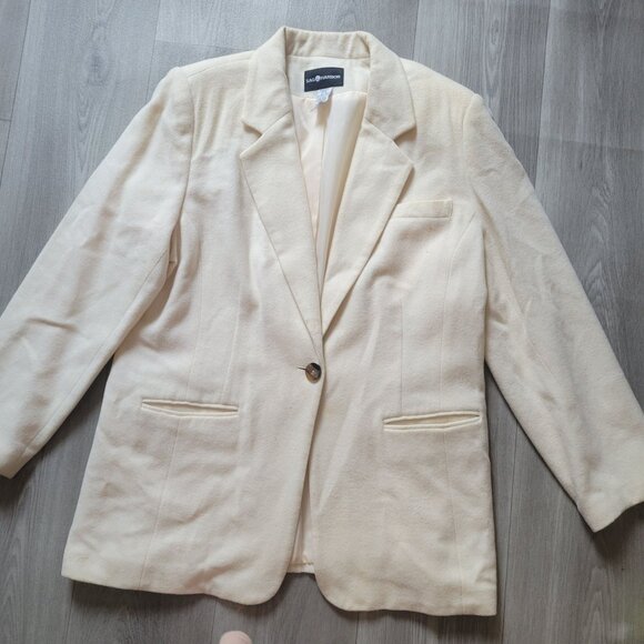 Sag Harbor Womens Ivory Blazer Jacket Size 16 Wool Blend Single Button - Picture 3 of 4
